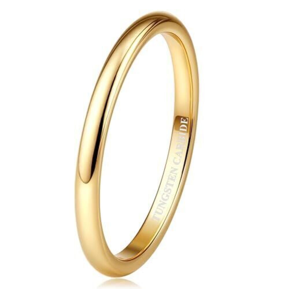 1214 2mm Tungsten Wedding Bands Rings 18K Gold Plated Stackable Rings